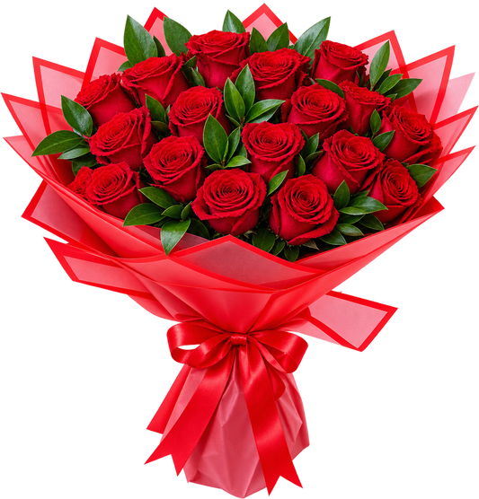 20 Red Roses Bouquet – Bold Red Wrap | Same-Day Delivery Dubai