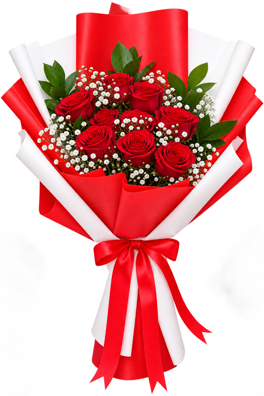 Classic Red Rose Bouquet with Baby's Breath